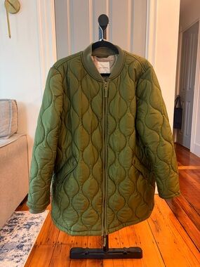 Avec Les Filles Quilted Olive Green Bomber Jacket